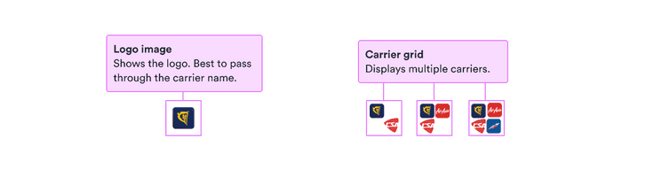 Logo image: shows the logo and best to pass through the carrier name; carrier grid: displays multiple carriers.